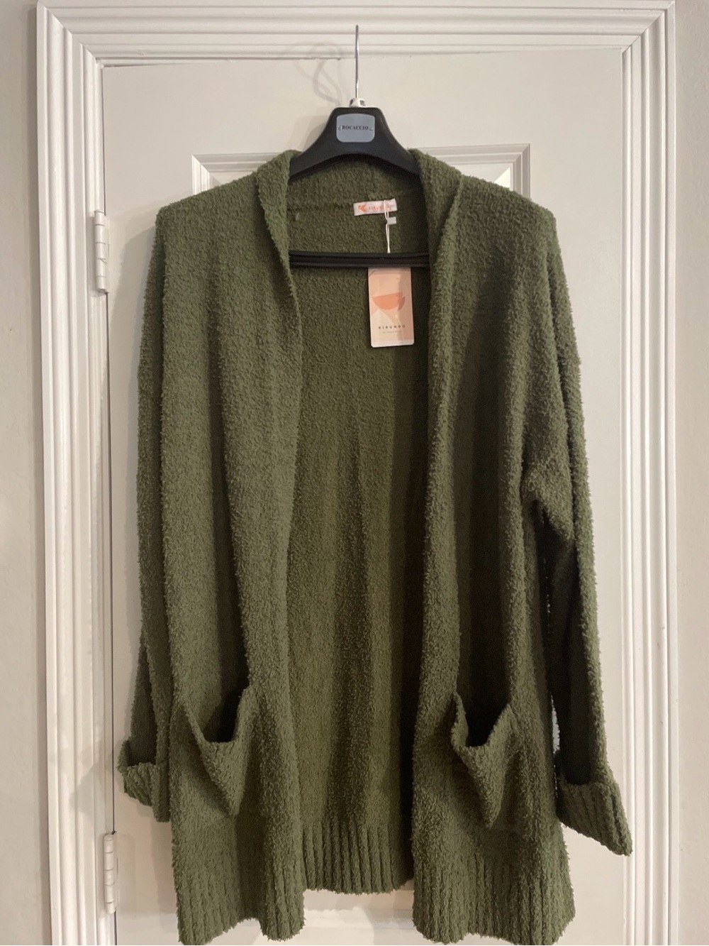 Open-Front Olive Green Women's Cardigan with Pockets